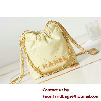 Chanel Shiny Calfskin  &  Gold-Tone Metal CHANEL 22 Mini Handbag AS3980 Light Yellow